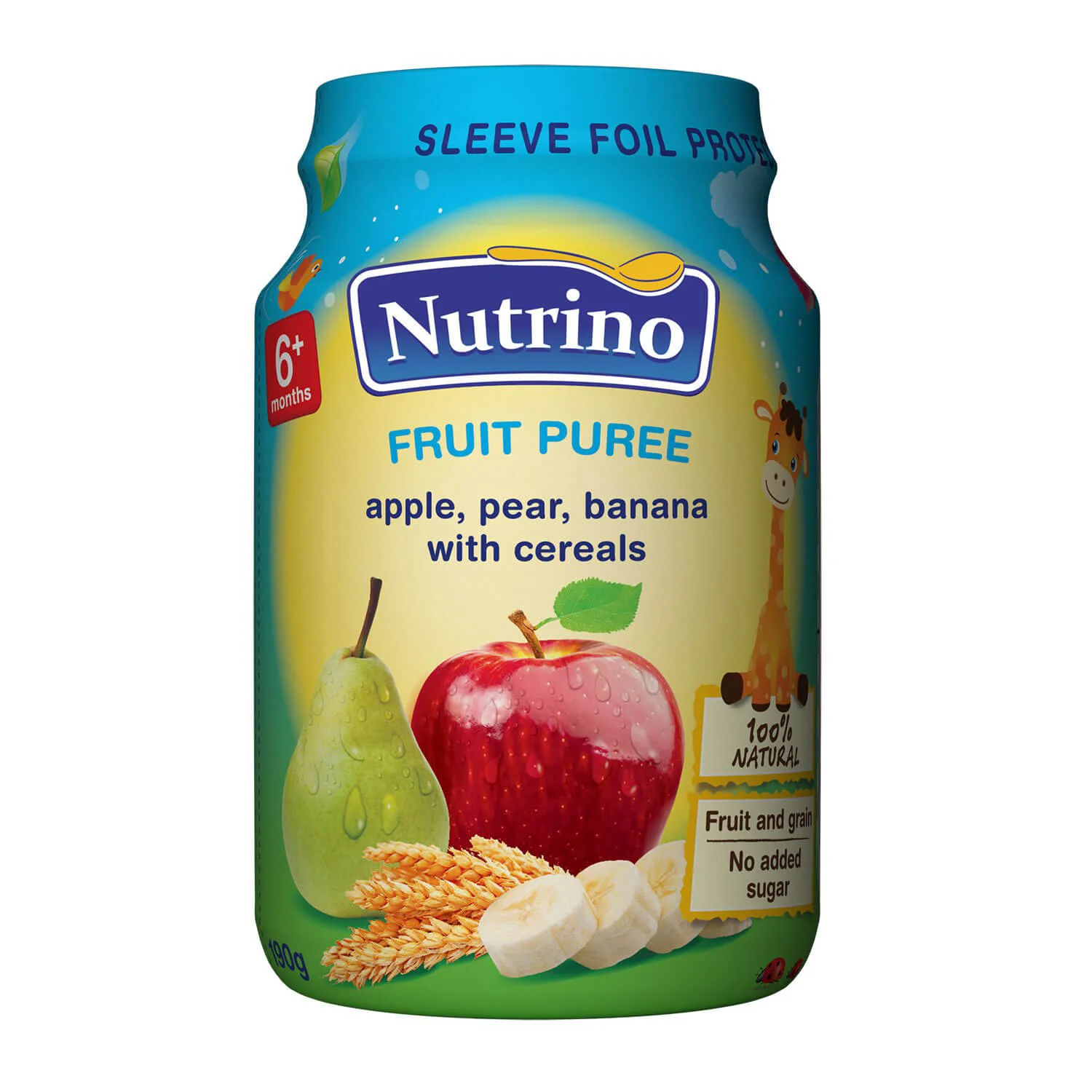 Piure Nutrino din mere, pere, banane si cereale (6+ luni), 190 g
