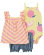 Carter's Set 3 piese Body, tricou si pantaloni scurti Fructe