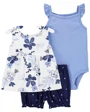 Carter's Set 3 piese Body, tricou si pantaloni scurti Flori