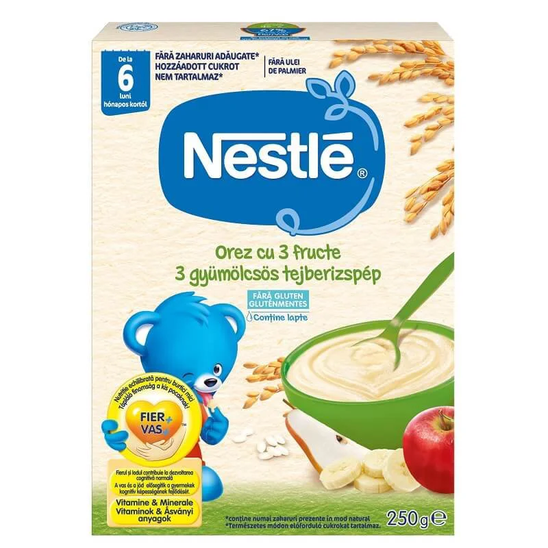 Каша рисовая молочная Nestle с 3 фруктами (6+ мес.), 250 г
