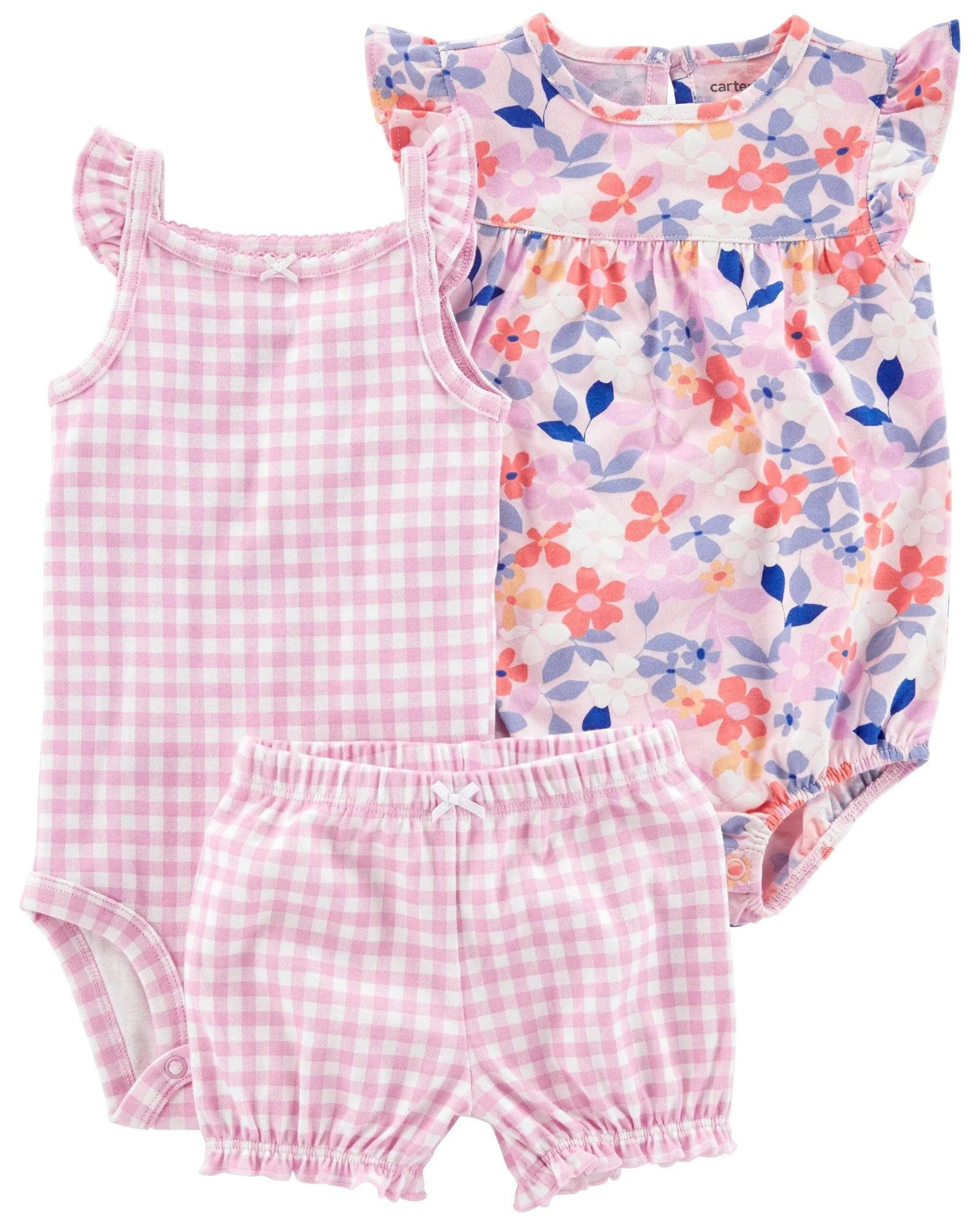 Carter's Set 3 piese Body, tricou si pantaloni scurti Flori