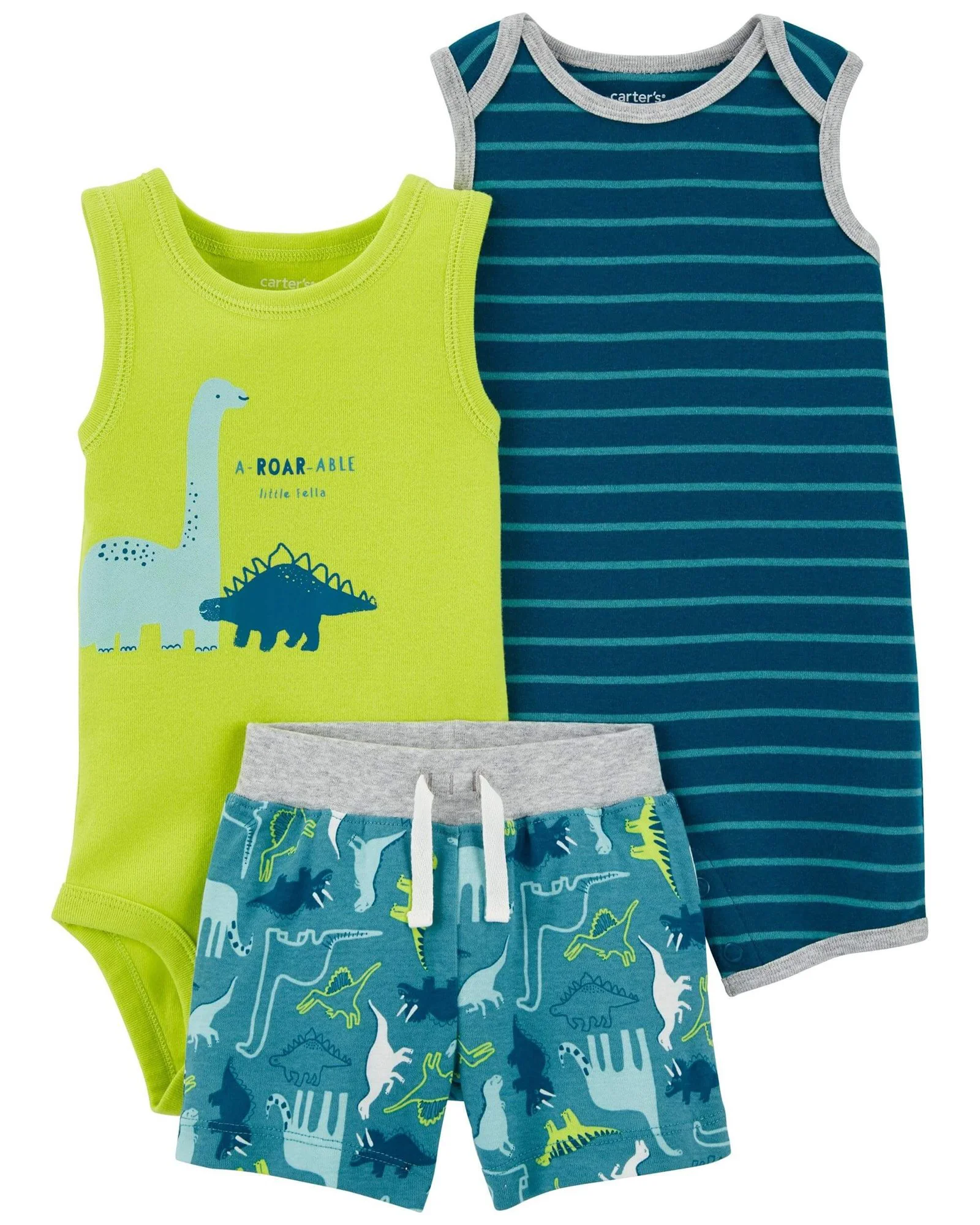Carter's Set 3 piese Body, pantaloni scurti si salopeta Dinozaur foto