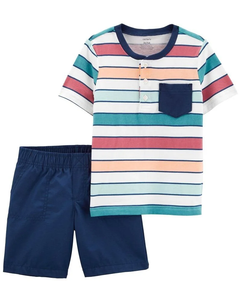 Carter's Set 2 piese Tricou si pantaloni scurti cu dungi