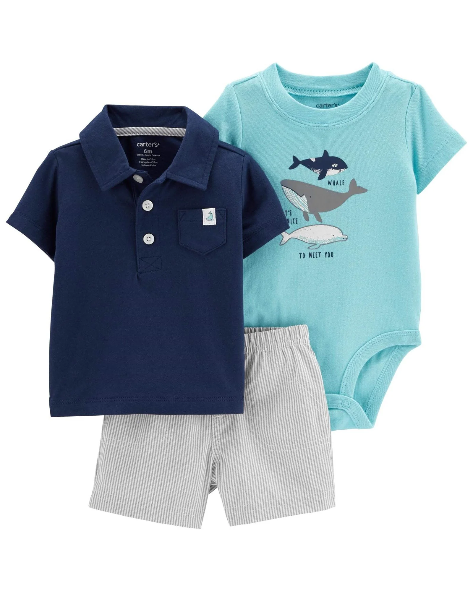 Carter's Set 3 piese Body, tricou si pantaloni scurti Balene foto