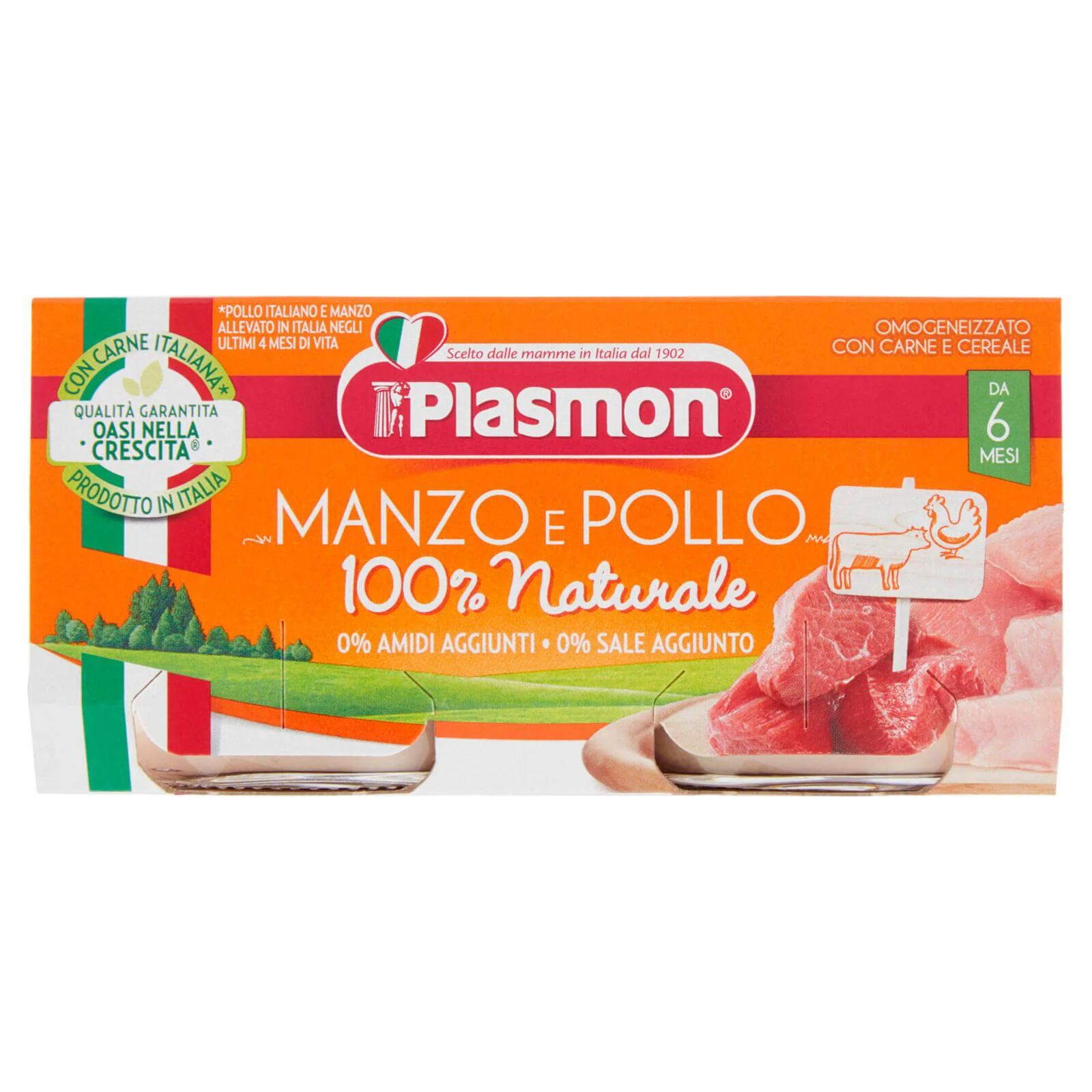 Piure Plasmon din carne de vita si pui (6+ luni), 2x80 g