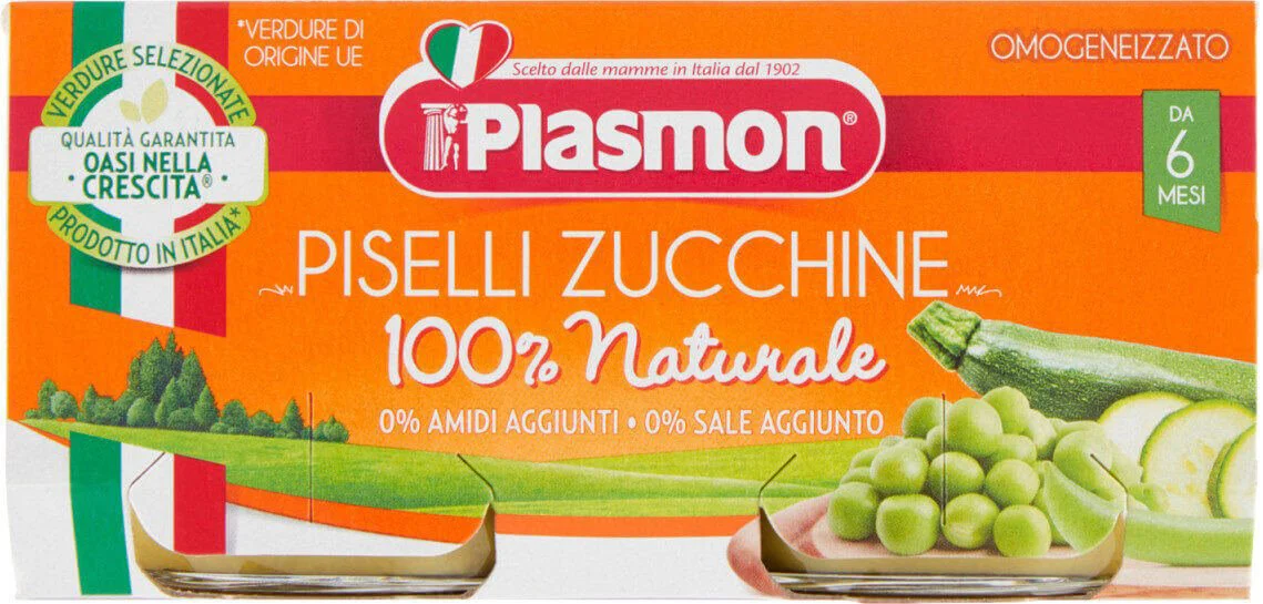 Piure Plasmon din mazare si dovlecei (6+ luni), 2x80 g