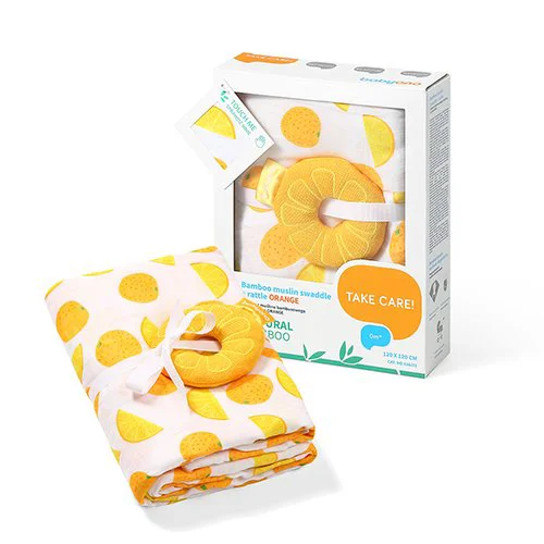 Pelincuta din fibra de bambus BabyOno+jucarie Orange, 120x120 cm