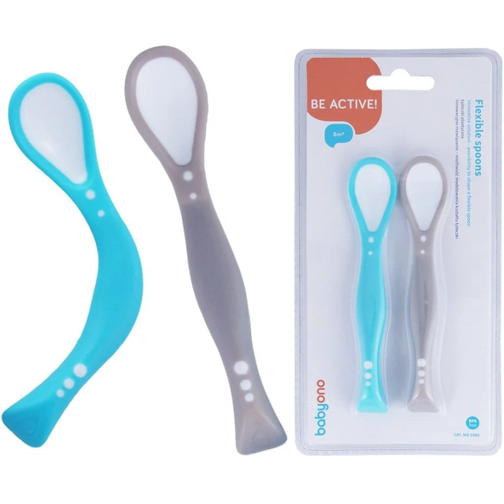 Set 2 lingurite elastice pentru bebelusi BabyOno New, albastru