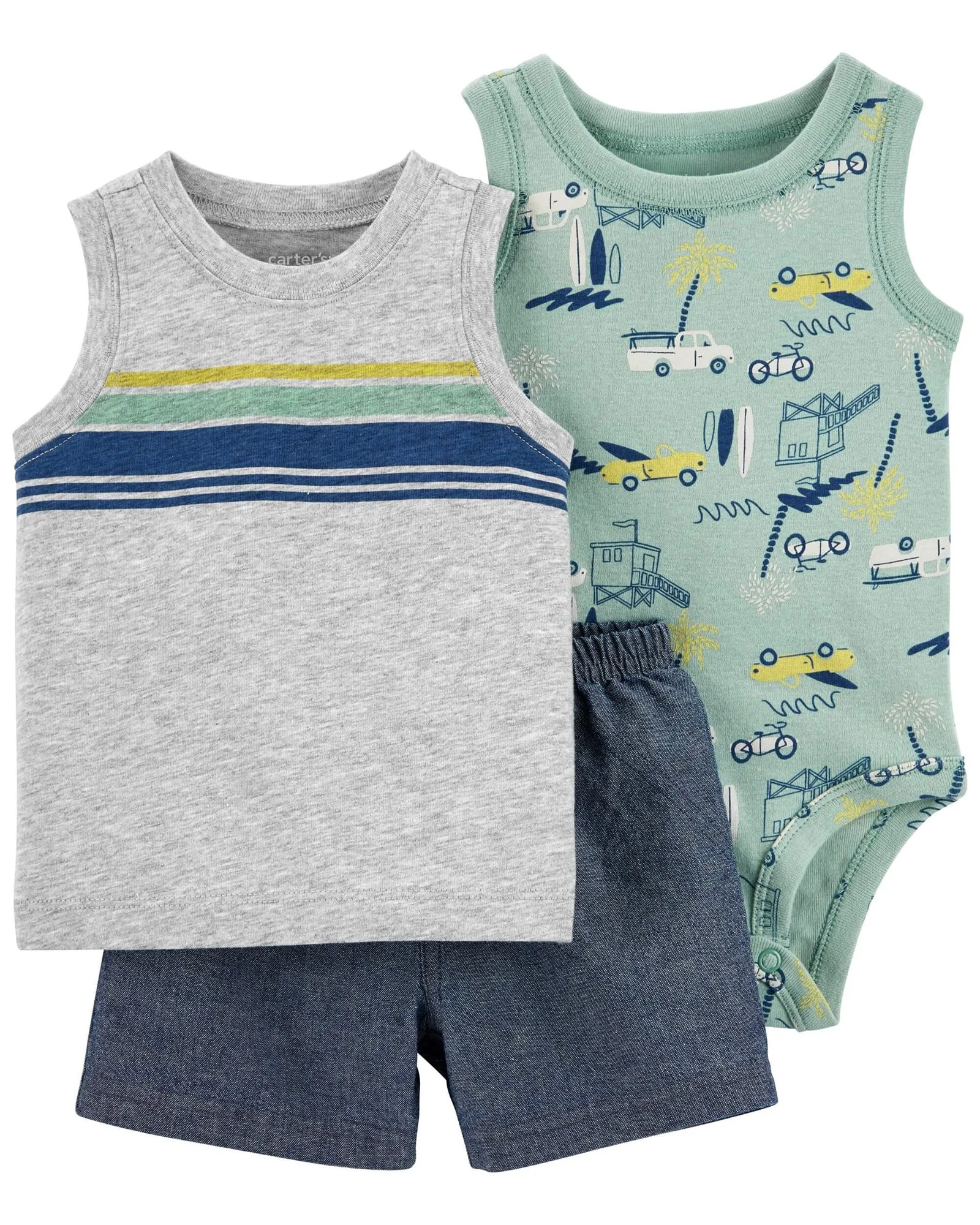 Carter's Set 3 piese Body, tricou si pantaloni scurti Dungi foto