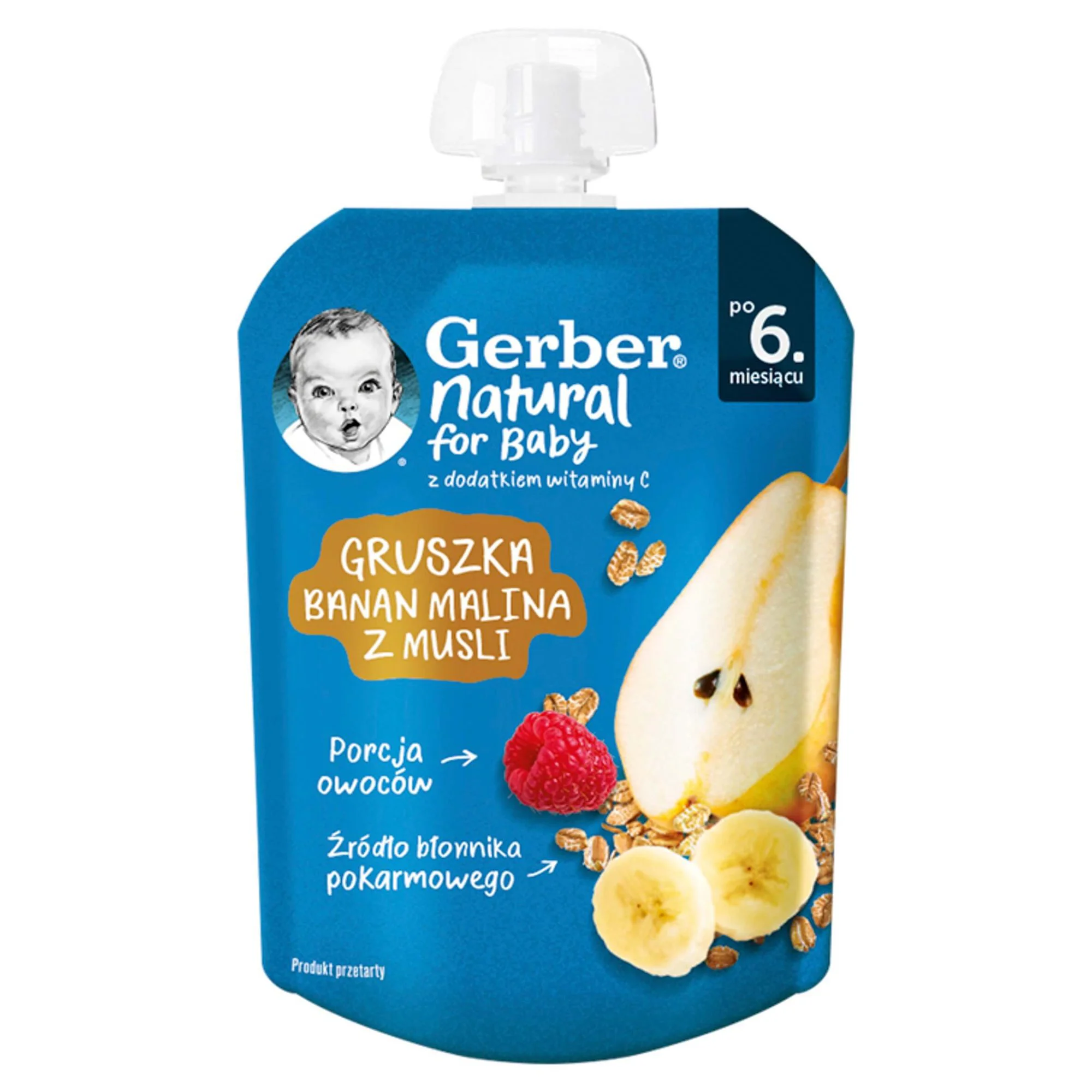 image for Пюре Gerber Груша, банан, малина и злаки (6+ мес.), 80 г foto