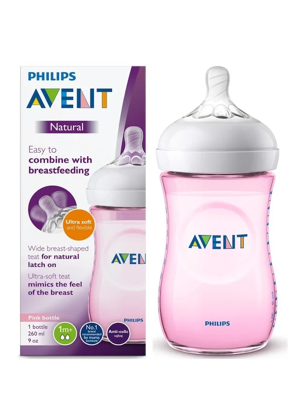 Бутылочка из пластика Philips AVENT Natural Антиколиковая, розовая, 260 мл foto