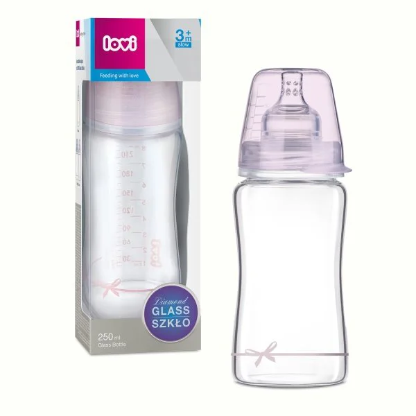 Biberon din sticla Lovi Baby Shower Girl (3+ luni), 250 ml foto
