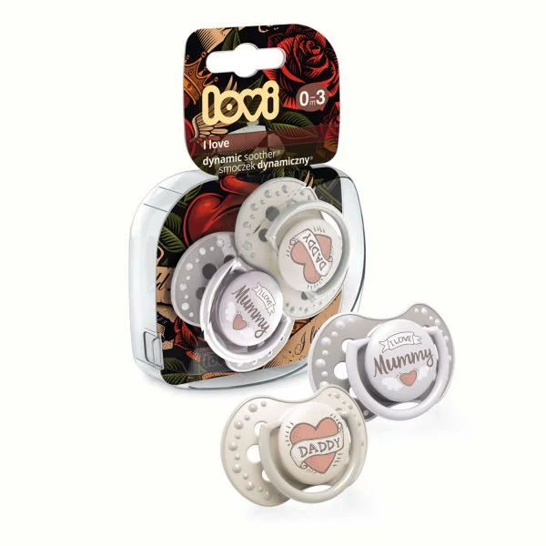 Suzeta dinamica Lovi I Love din silicon (0-3 luni), 2 buc.