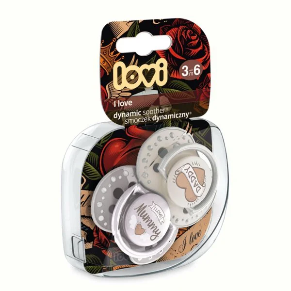 Suzeta dinamica Lovi I Love din silicon (3-6 luni), 2 buc.