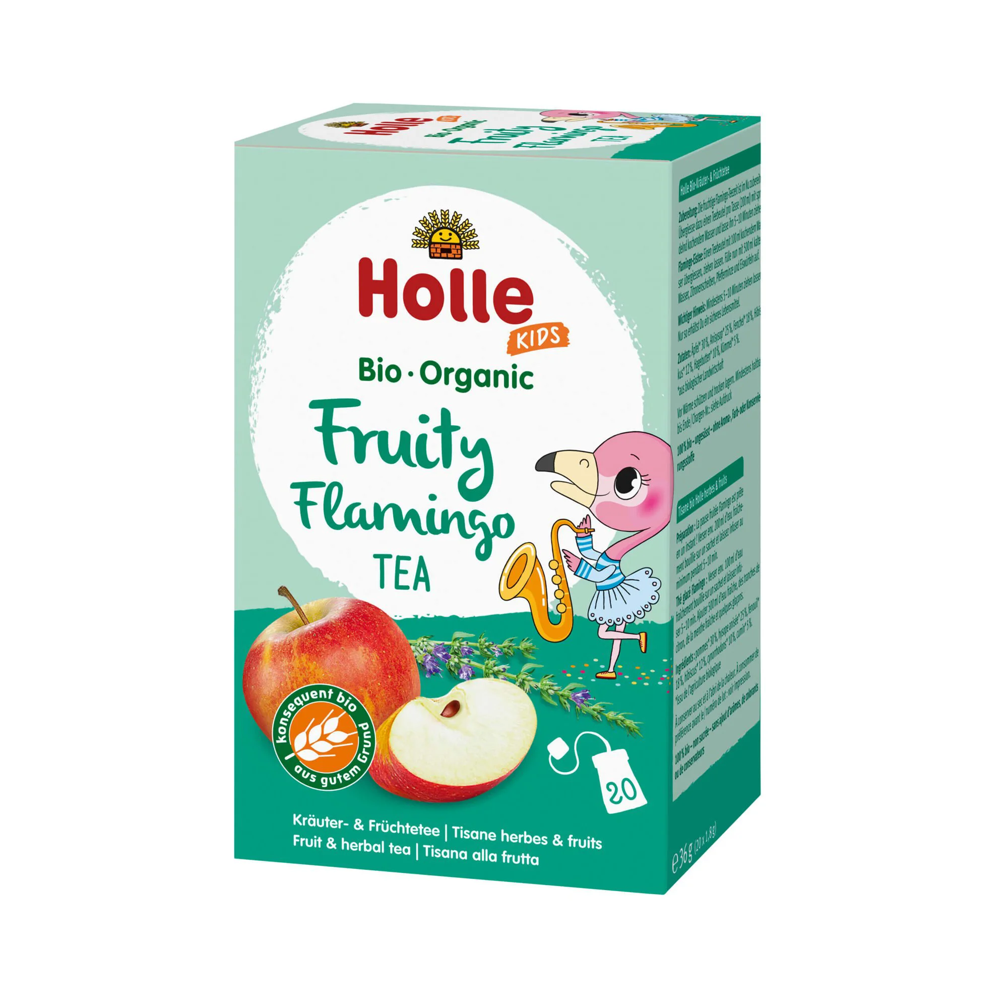 Ceai pentru copii Holle Bio Organic Fruity Flamingo (3+ ani), 20 buc.