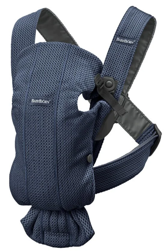 Marsupiu anatomic BabyBjorn Mini Navy Blue cu pozitii multiple de purtare, 3D Mesh