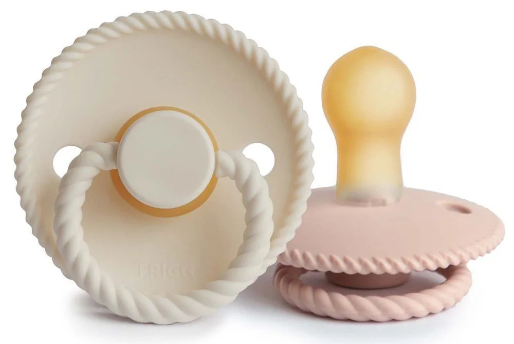 Set 2 suzete rotunde din latex FRIGG Rope Blush & Cream (0-6 luni)