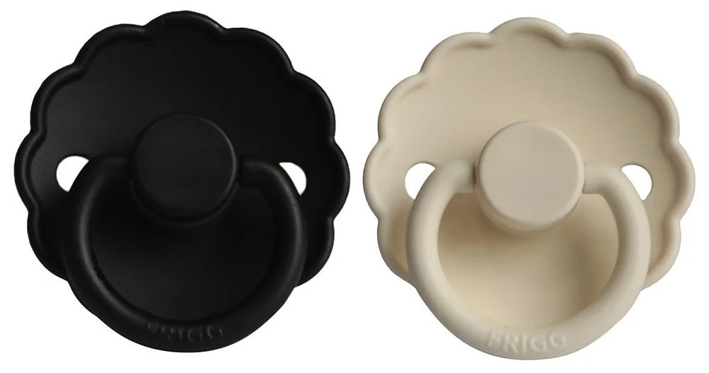 Set 2 suzete rotunde din latex FRIGG Daisy Cream & Jet Black (6-18 luni) foto