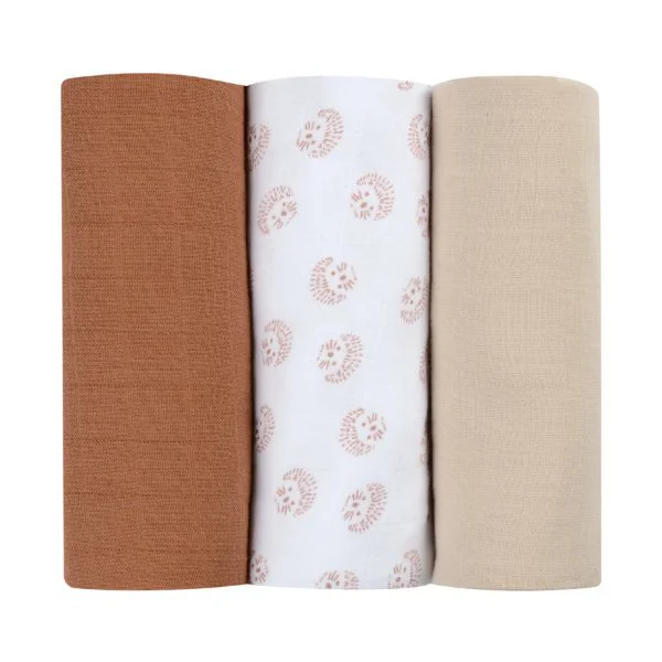 Set Muselina Beaba Herisson Marron din bumbac organic, 3 buc.