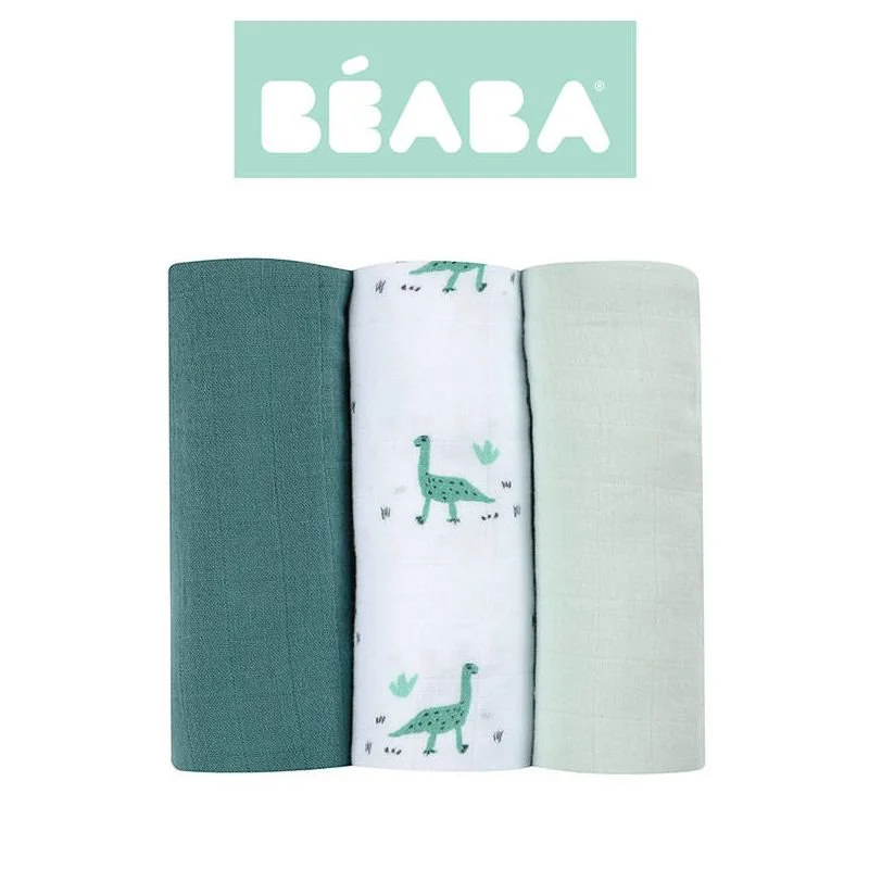 Набор муслиновых пеленок Beaba Jurassic Green 70x70 см, 3 шт.