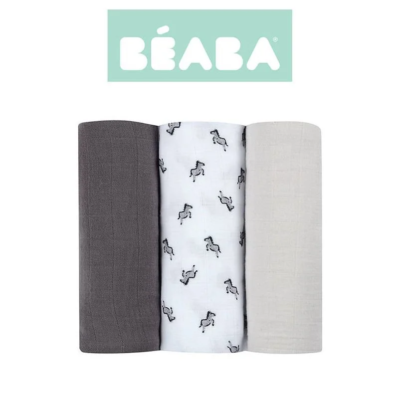 image for Набор муслиновых пеленок Beaba Savana Grey 70x70 см, 3 шт. foto