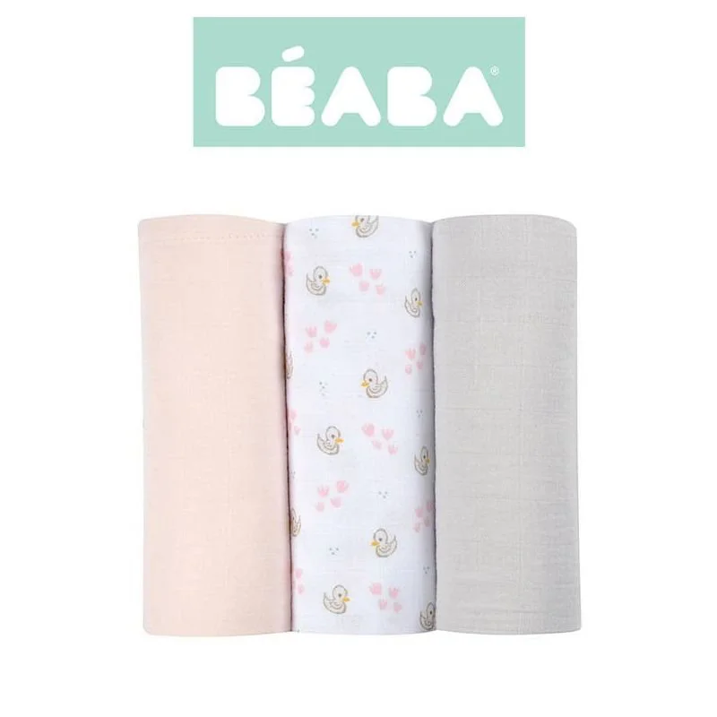 image for Набор муслиновых пеленок Beaba Swan Pink 70x70 см, 3 шт. foto