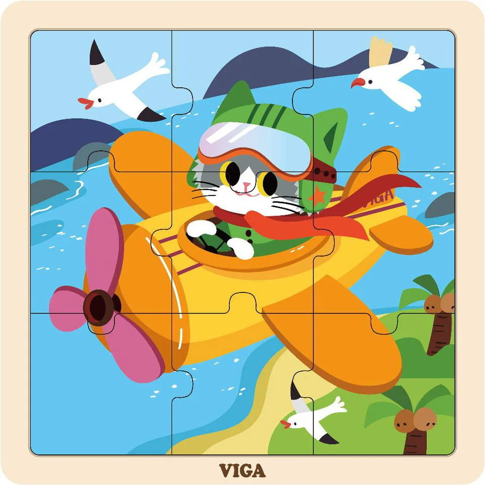 Puzzle cu piese mari din lemn Viga Toys Avion, 9 piese