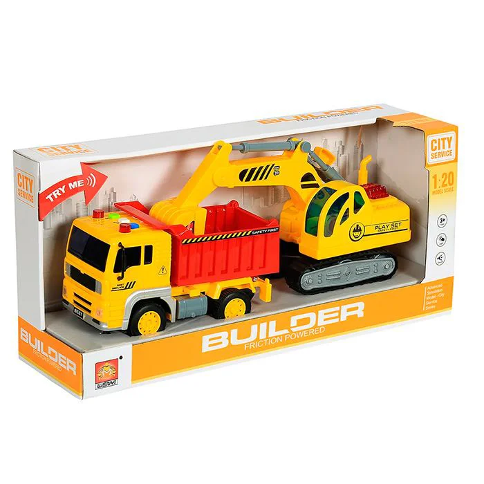 Masina cu inertie Wenyi Camion basculant cu excavator cu frictiune (lumini /sunete) foto