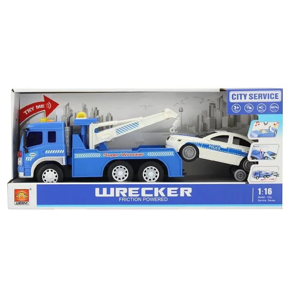 Camion de tractare cu fricțiune Wenyi Mașină de poliție cu lumina si sunet, 1:16 foto