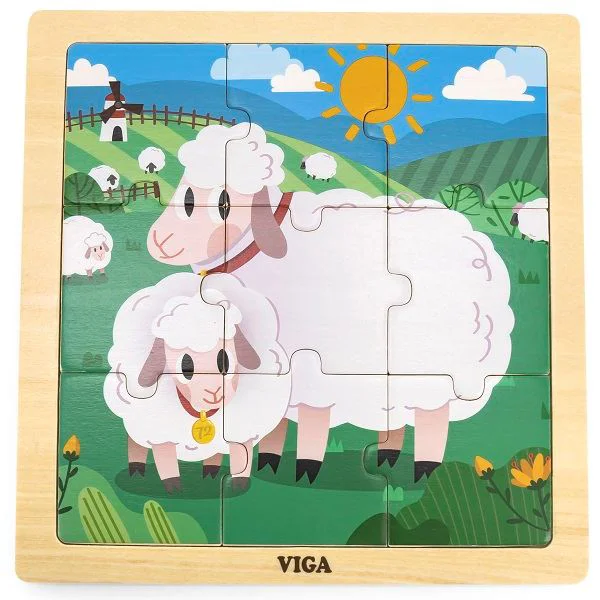 Puzzle din lemn in cadru Viga Toys Oite, 9 elemente