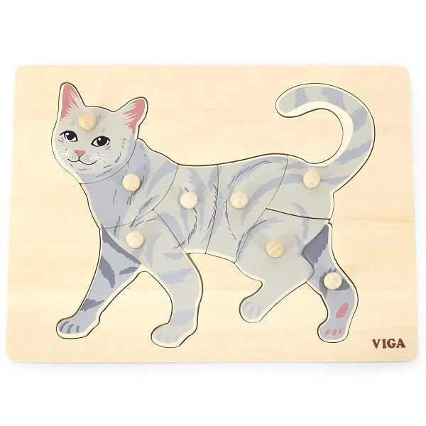 Puzzle Montessori cu butoane din lemn Viga Toys Pisica foto