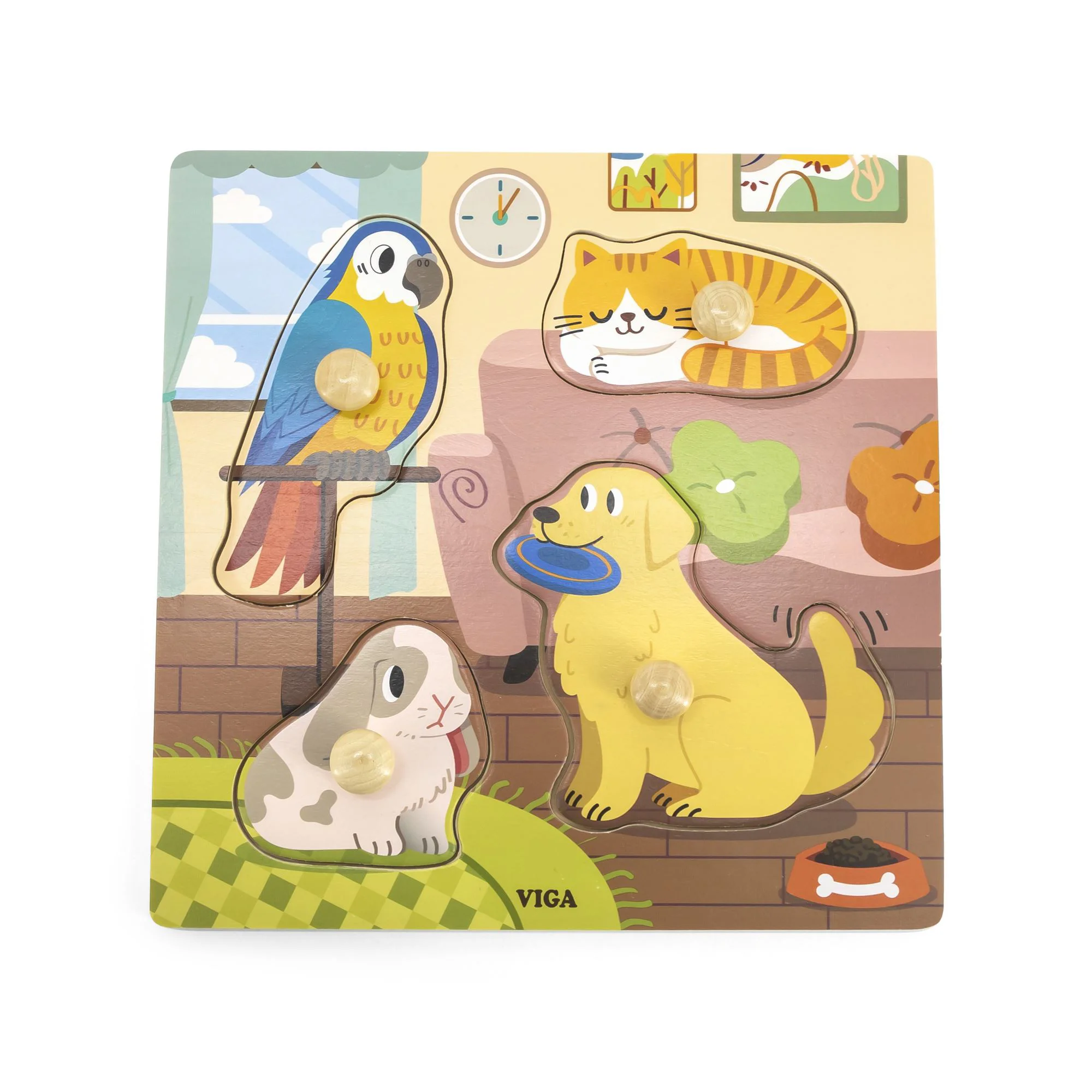 Puzzle cu manere din lemn Viga Toys Animale de companie foto