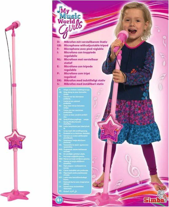 Microfon ajustabil cu stativ Simba My Music World Girls, 85-115 cm