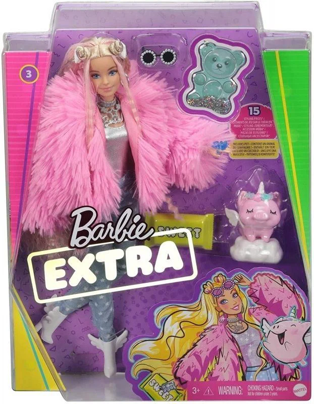 Set de joaca Barbie Extra cu geaca roz si porc unicorn foto