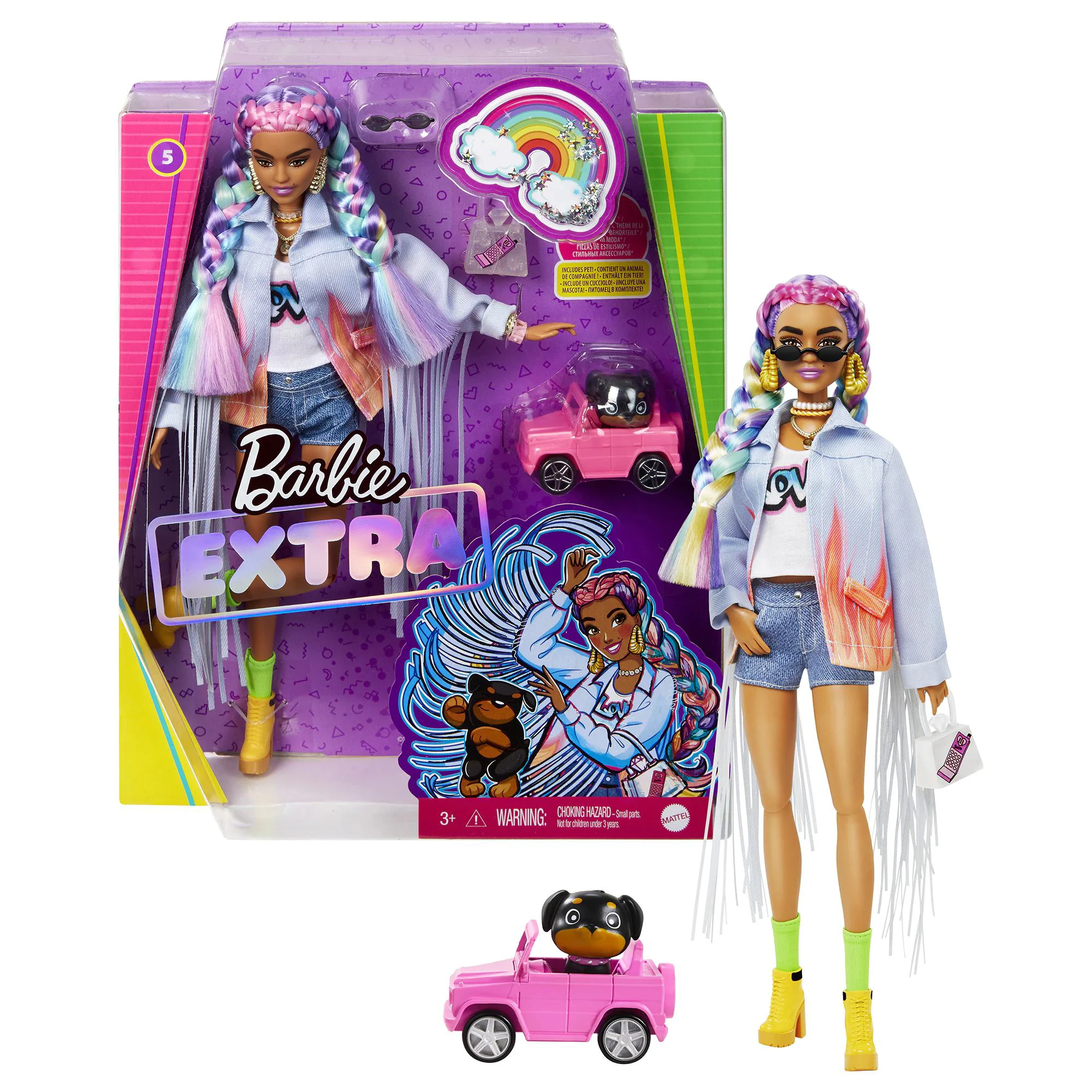 Papusa Barbie Extra cu codite curcubeu foto