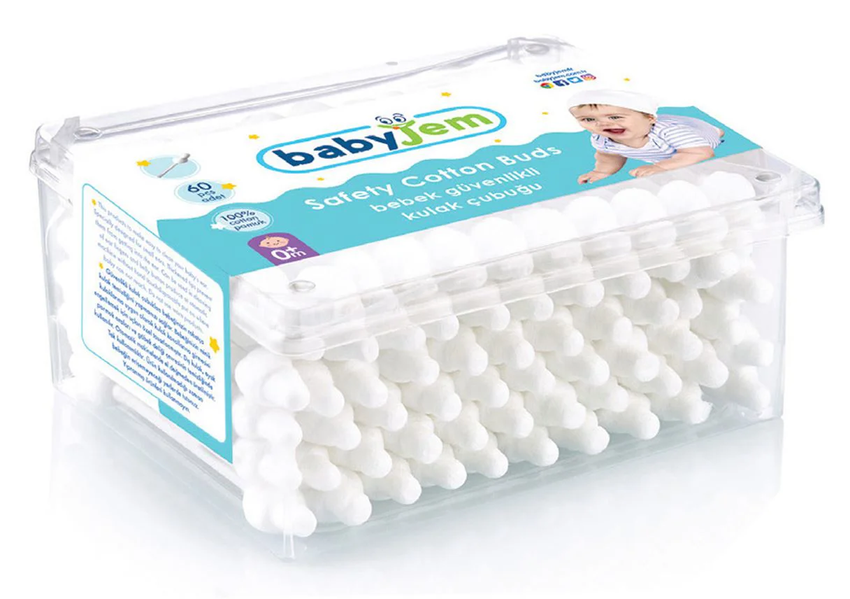 Ватные палочки BabyJem с защитой, 60 шт.