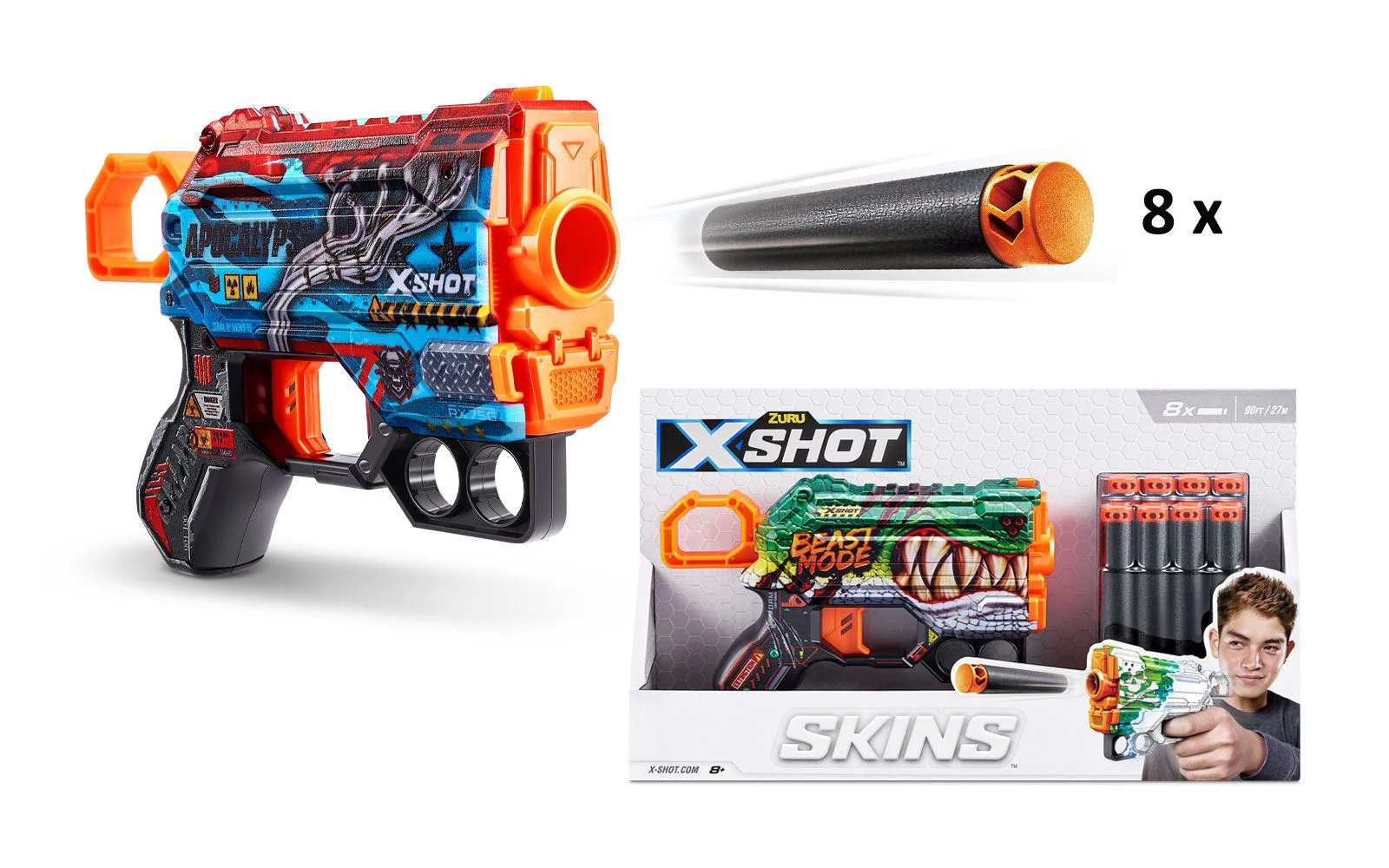 Blaster X-Shot Skins Menace Gun cu 8 cartuse