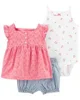 Carter's Set 3 piese Body, tricou si pantaloni scurti Flori foto