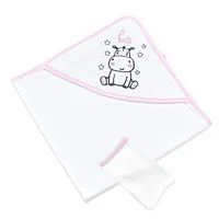 Set prosop cu gluga si manusa de baie BabyJem Roz