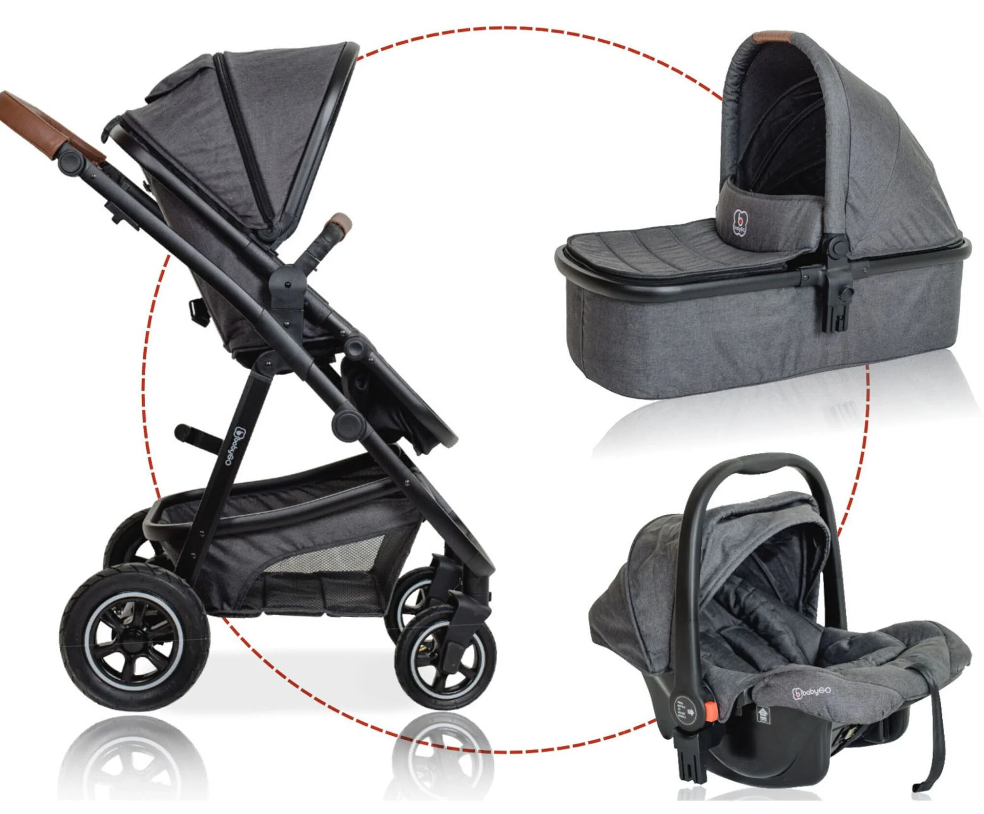 Коляска 3 в 1 BabyGo Simplex Grey Melange