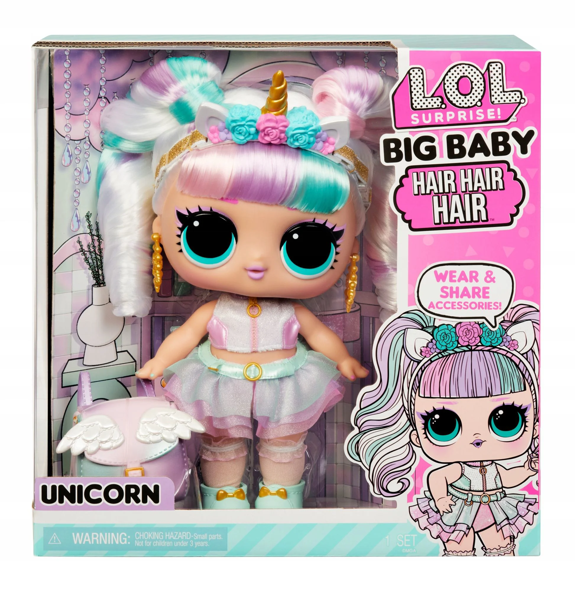 Mega papusa L.O.L. Surprise, Big Baby Hair, Unicorn foto