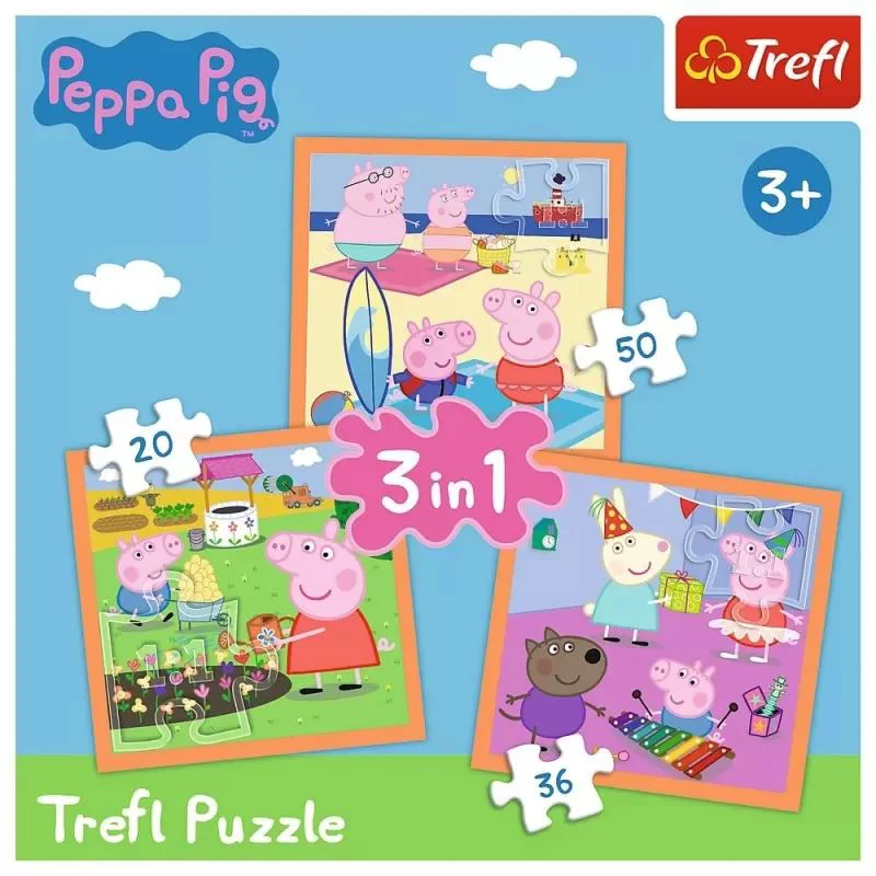 Puzzle Trefl 3 in 1 Inventiva Purcelusa Peppa foto