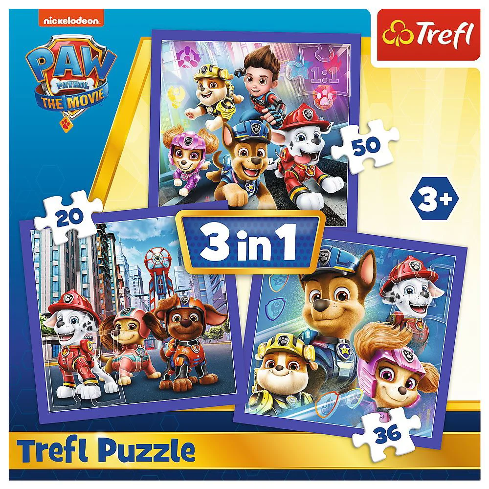 Puzzle Trefl 3 in 1 Paw Patrol Gata de actiune