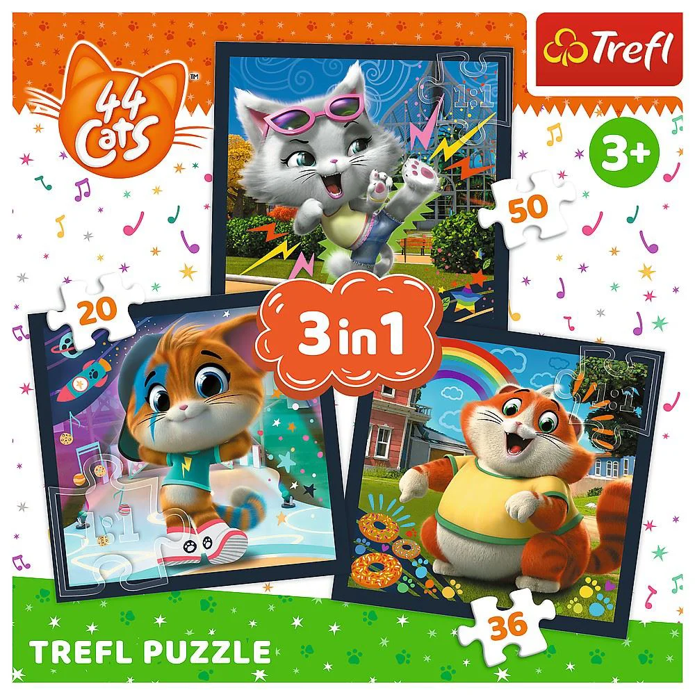 Puzzle Trefl 3 in 1 Pisicutele dragalase, 44 pisicute foto