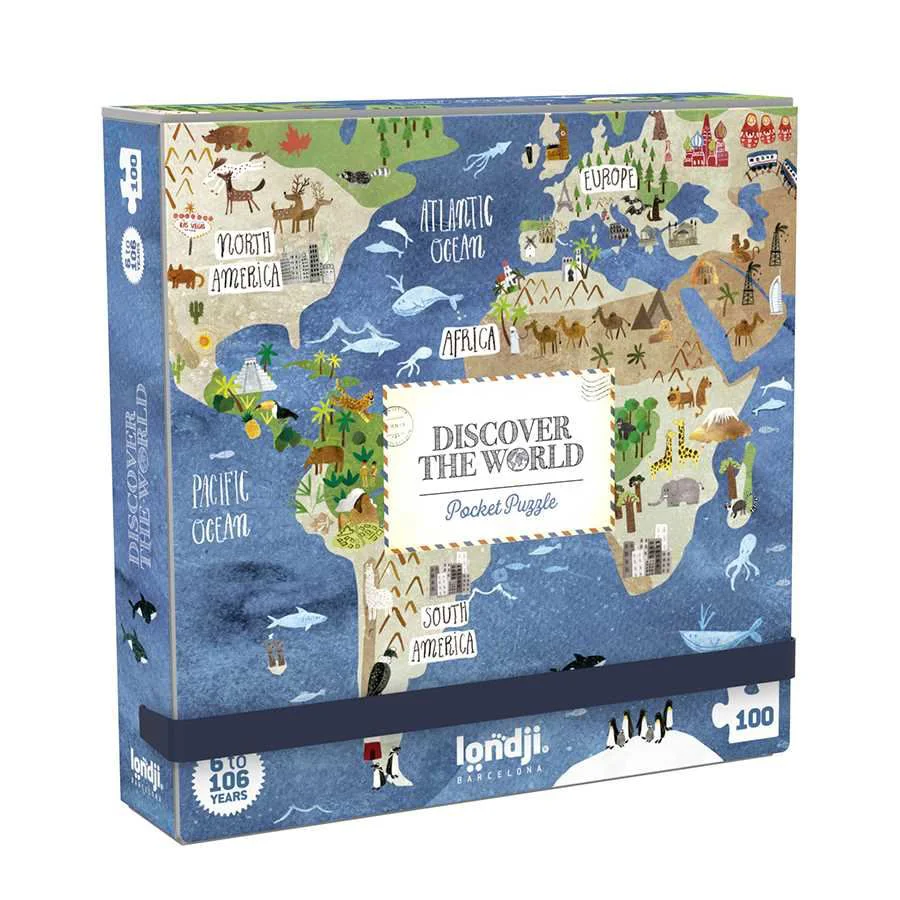 Puzzle de buzunar Londji Descopera Lumea, 100 piese