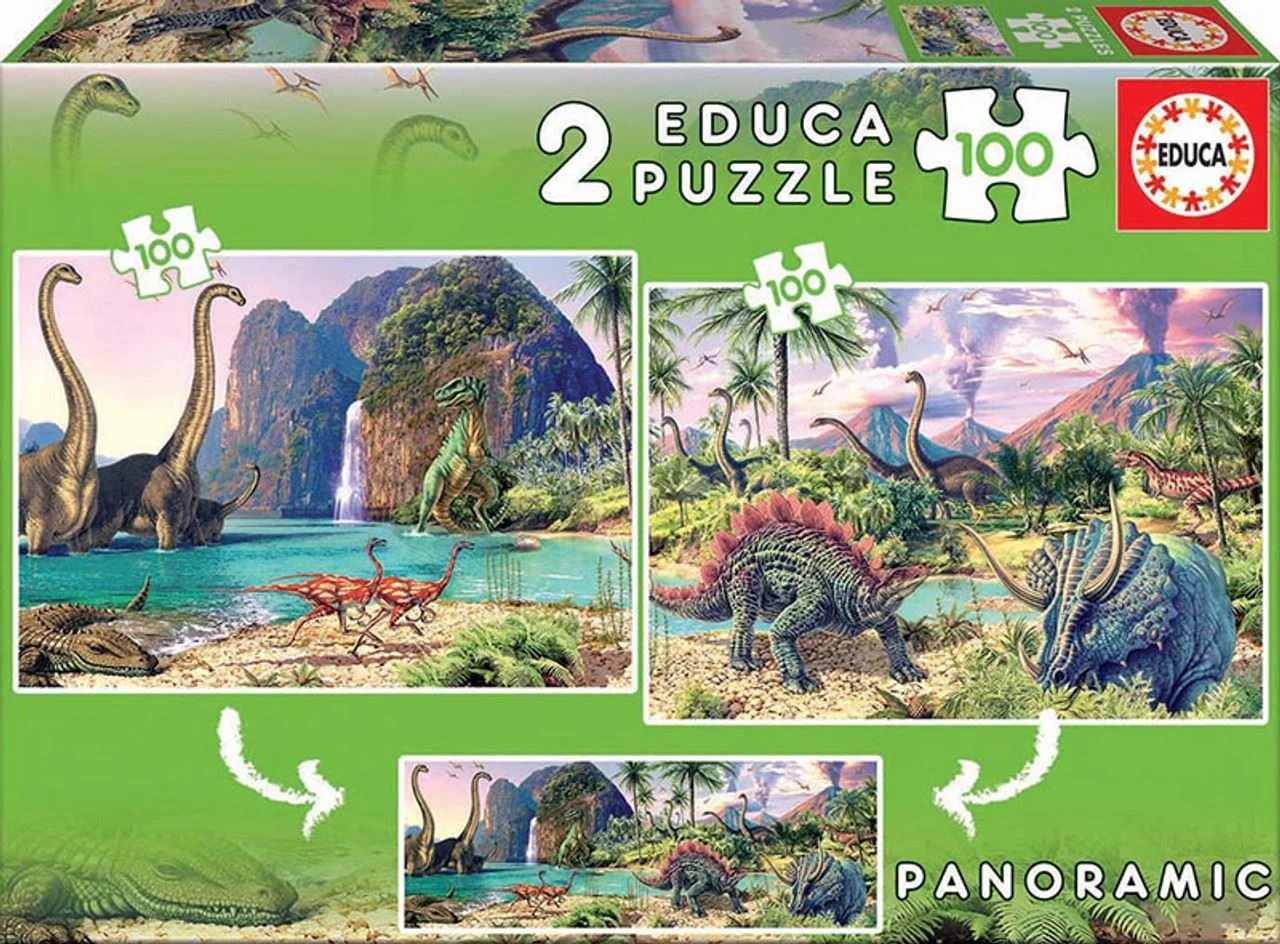 Puzzle Educa 2 in 1 Lumea dinozaurilor, 100 piese foto