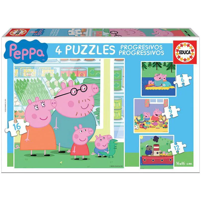 Puzzle Educa 4 in 1 Purcelusa Peppa (6/9/12/16 piese) foto