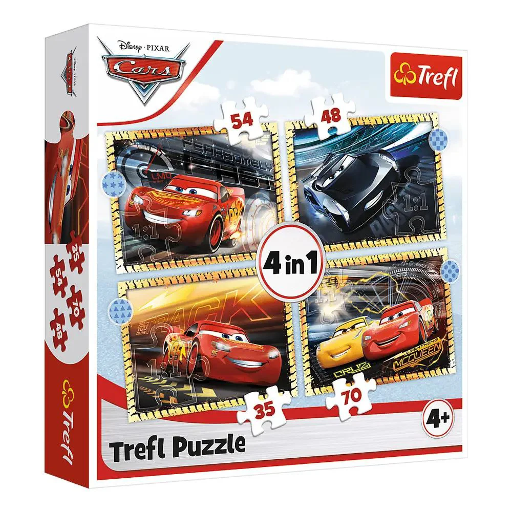 Puzzle Trefl 4in1 Masinute Disney 3, Ready! steady! go! foto