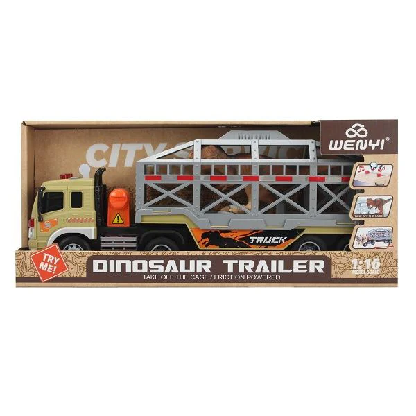 Masina cu frictiune Wenyi Camion pentru transportul dinozaurilor, cu lumini si sunet, 1:16 foto