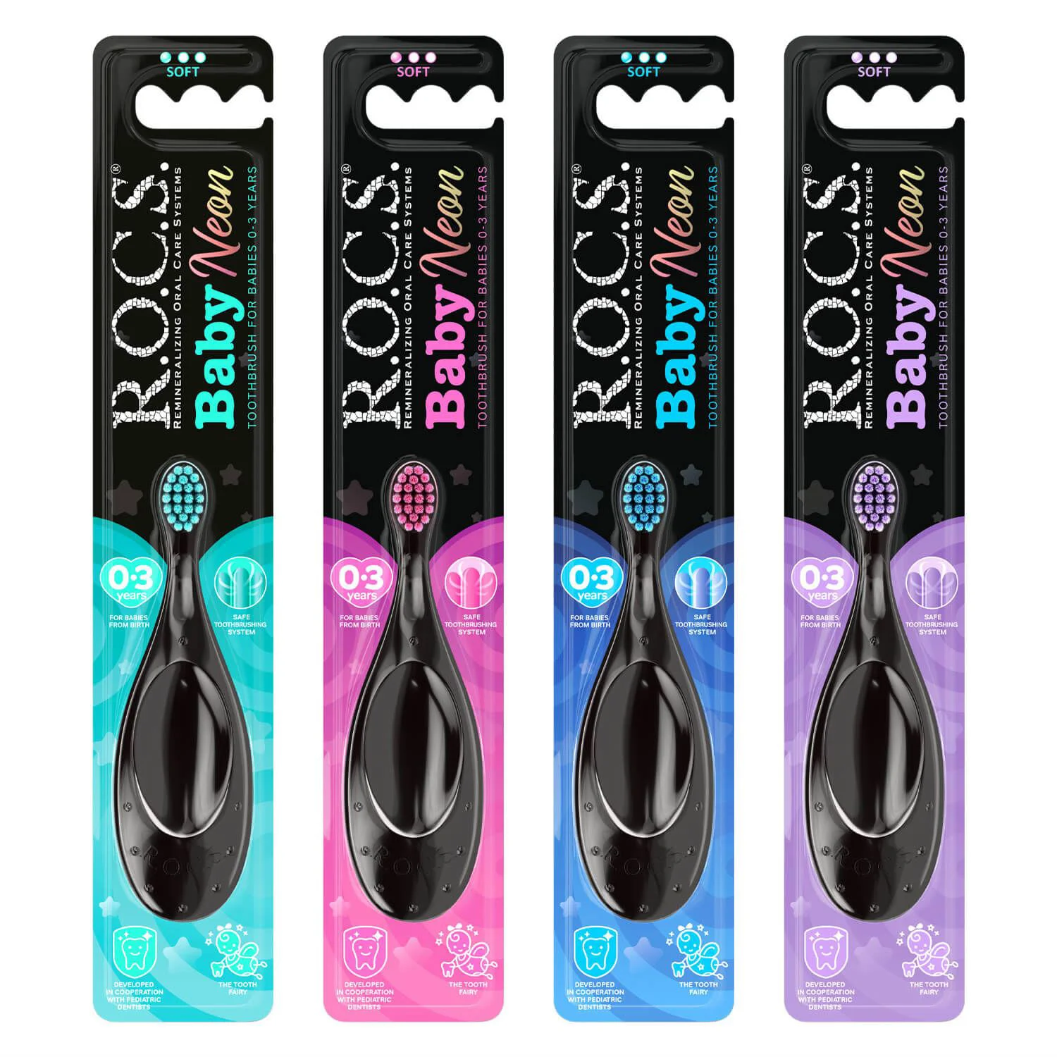 Детская зубная щётка ROCS Baby Neon (0-3 лет), мягкая